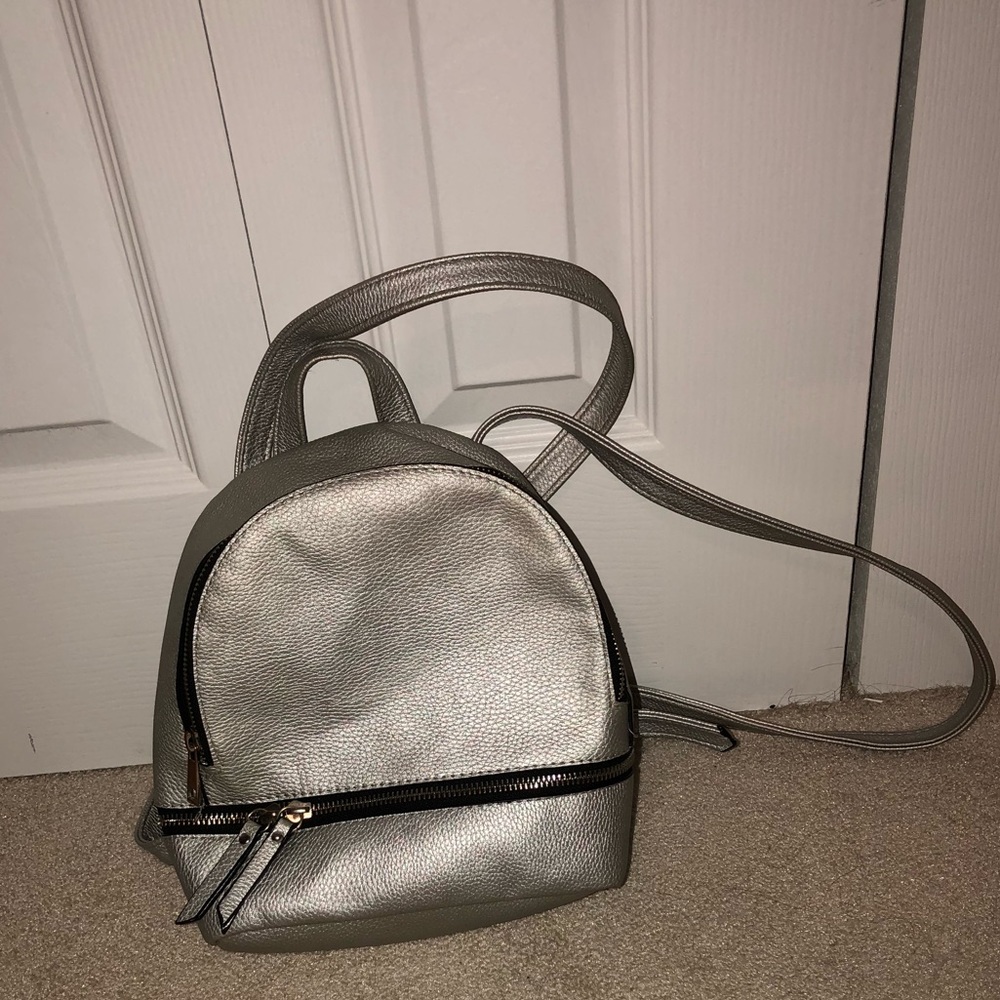 small silver backpack